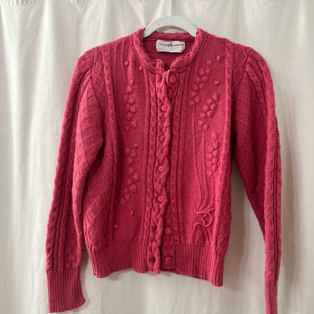 Peruvian Connection Raspberry Cable Knit Cardigan